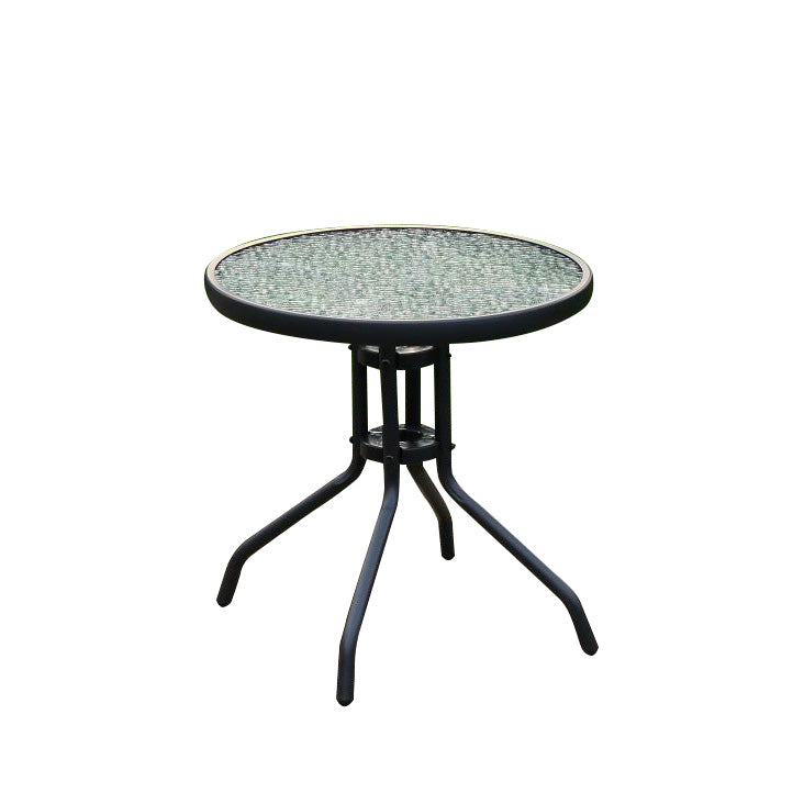 Minimalistic Round Coffee Table Glass and Metallic Patio Table