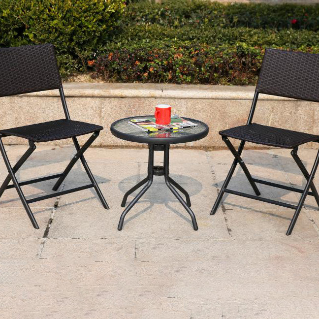 Minimalistic Round Coffee Table Glass and Metallic Patio Table