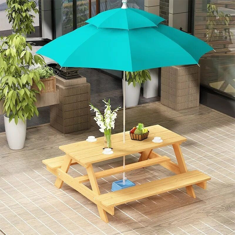 Farmhouse Solid Wood Picnic Table Rectangle Picnic Table without Umbrella