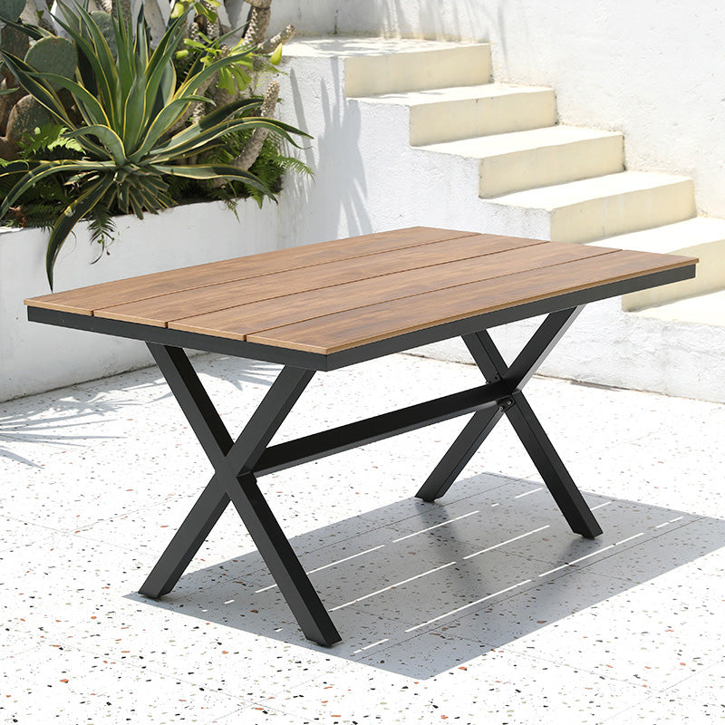 Farmhouse Style Dining Table Wooden and Metal Rectangle Shape Water Resistant Table