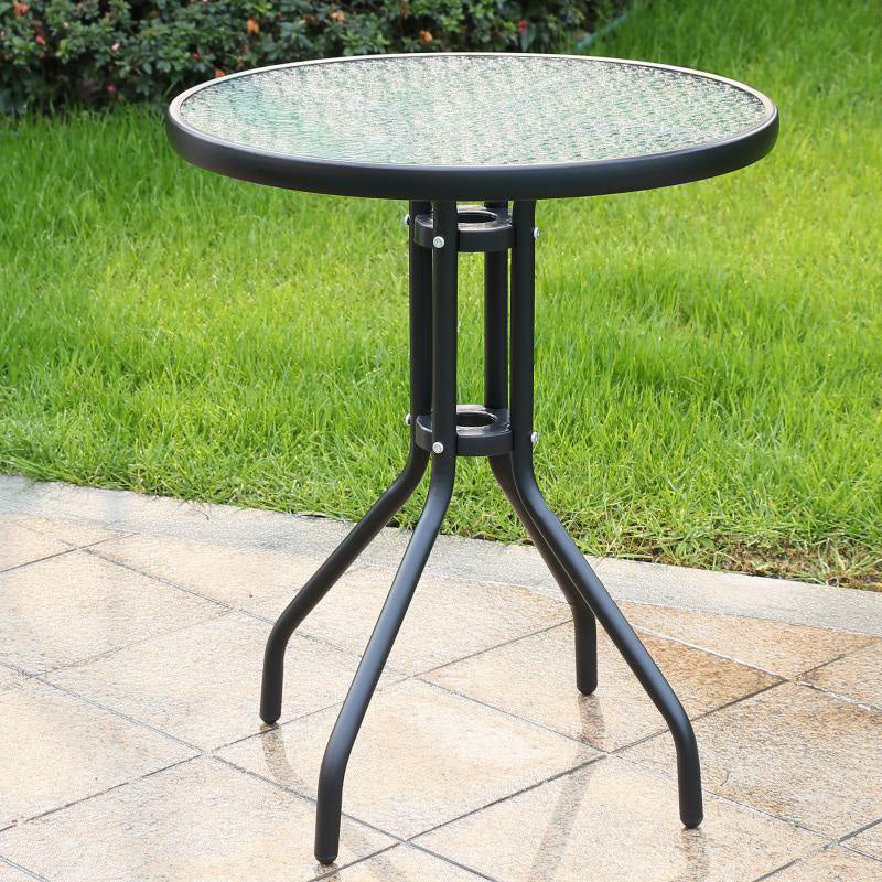 Minimalistic Round/Square Coffee Table Glass and Metallic Patio Table