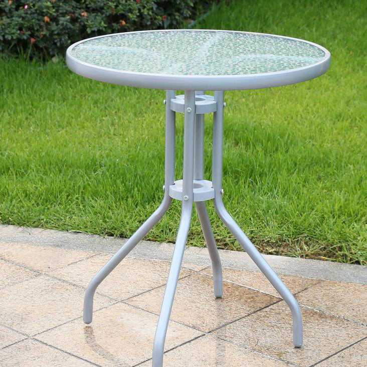 Minimalistic Round/Square Coffee Table Glass and Metallic Patio Table