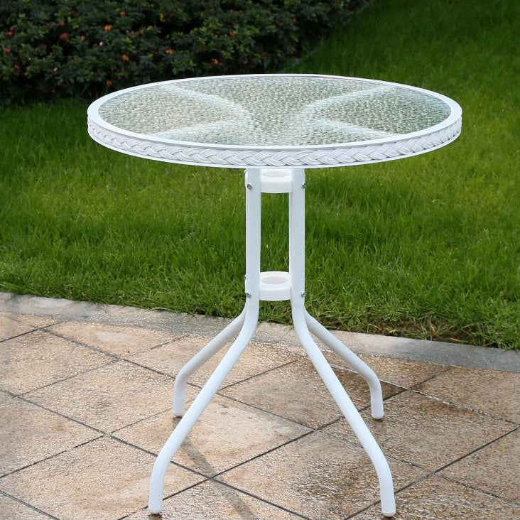 Minimalistic Round/Square Coffee Table Glass and Metallic Patio Table