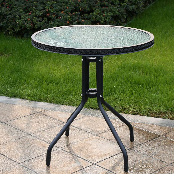 Minimalistic Round/Square Coffee Table Glass and Metallic Patio Table