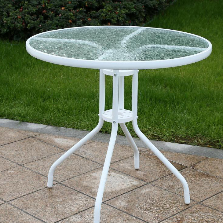 Minimalistic Round/Square Coffee Table Glass and Metallic Patio Table