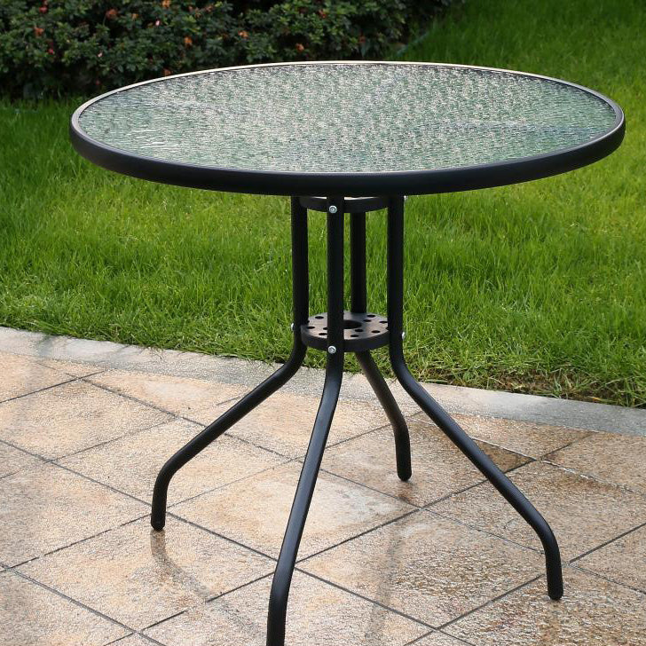 Minimalistic Round/Square Coffee Table Glass and Metallic Patio Table