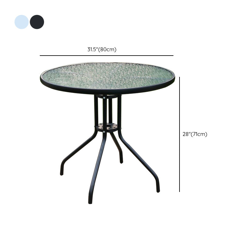 Minimalistic Round/Square Coffee Table Glass and Metallic Patio Table