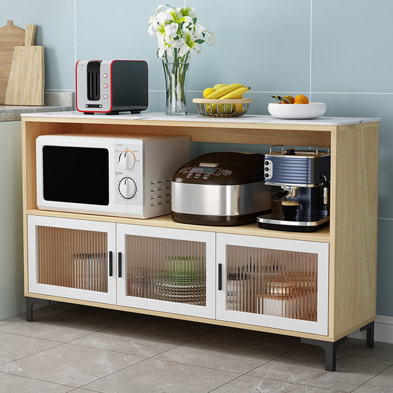 Stone Top Sideboard Engineered Wood Kitchen Sideboard with Open Storage