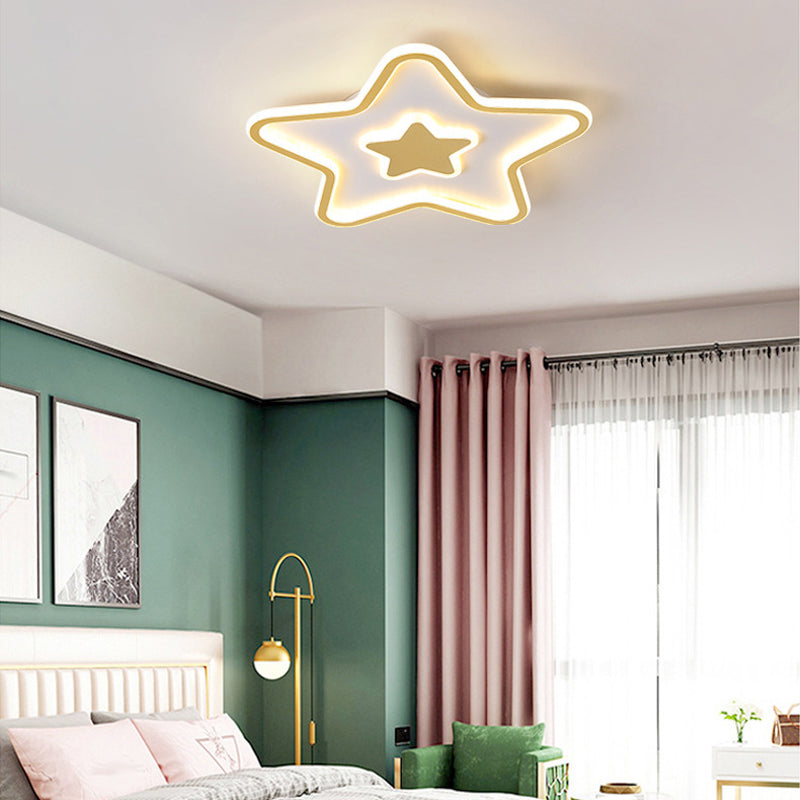 2-Light Golden Flush Mount Lighting LED Ceiling Light for Living Room