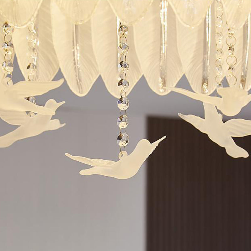 Nordic Ceiling Light Feather-shaped Glass Flush Mount Lighting Fixture for Bedroom