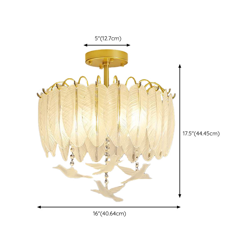 Nordic Ceiling Light Feather-shaped Glass Flush Mount Lighting Fixture for Bedroom