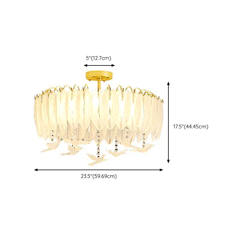 Nordic Ceiling Light Feather-shaped Glass Flush Mount Lighting Fixture for Bedroom