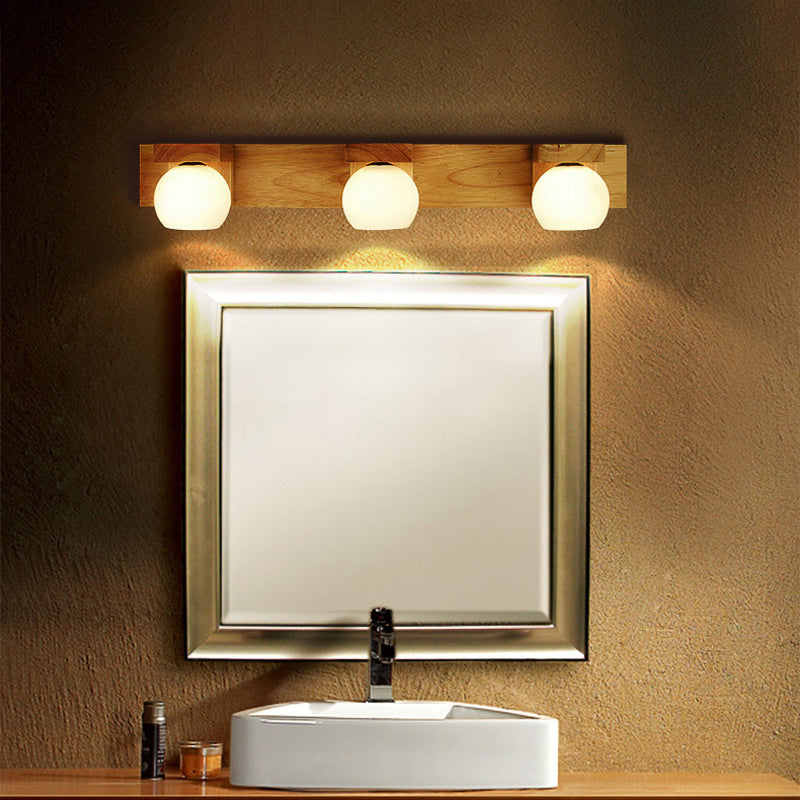 Beige 2/3-Light Contemporary Vanity Light LED Wooden Bath Bar for Bathroom