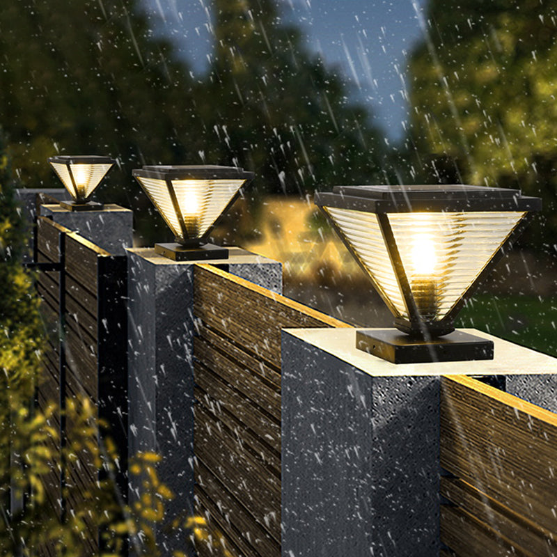 Metal Cone Shape Outdoor Lights Modern Style 1 Light Solar Pillar Lamp in Black