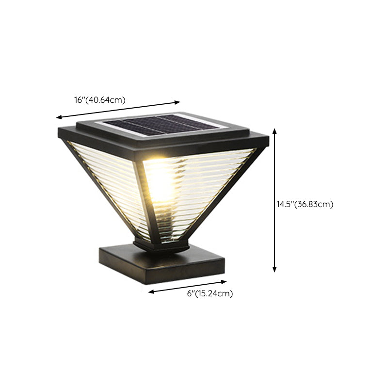 Metal Cone Shape Outdoor Lights Modern Style 1 Light Solar Pillar Lamp in Black
