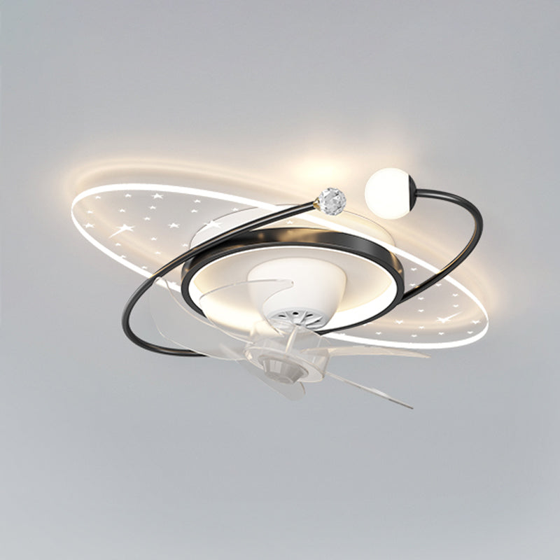 Modern LED Ceiling Fan Fixture Geometric Metal Fan Lighting with Crystal Accent