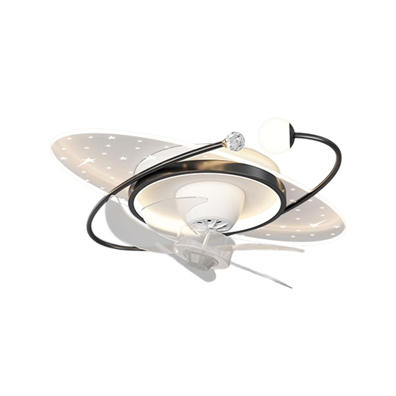 Modern LED Ceiling Fan Fixture Geometric Metal Fan Lighting with Crystal Accent