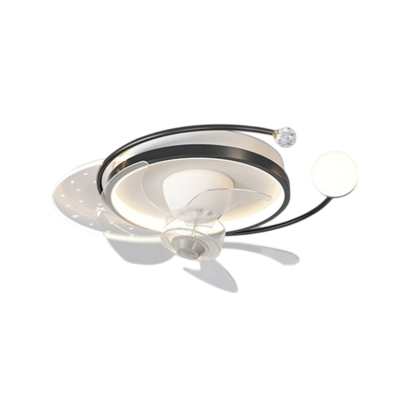 Modern LED Ceiling Fan Fixture Geometric Metal Fan Lighting with Crystal Accent