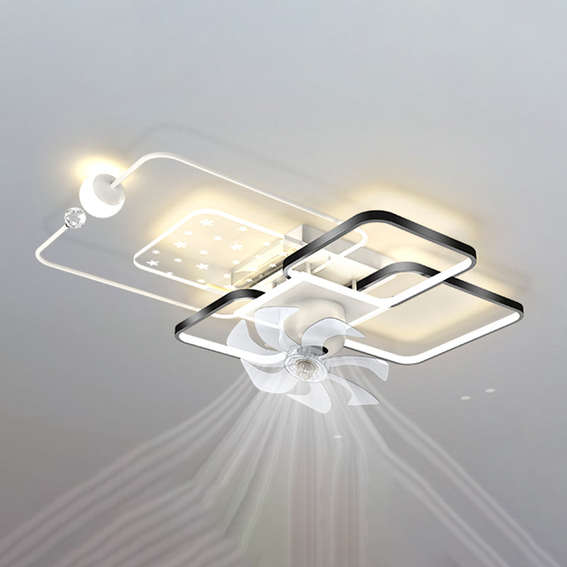 Modern LED Ceiling Fan Fixture Geometric Metal Fan Lighting with Crystal Accent