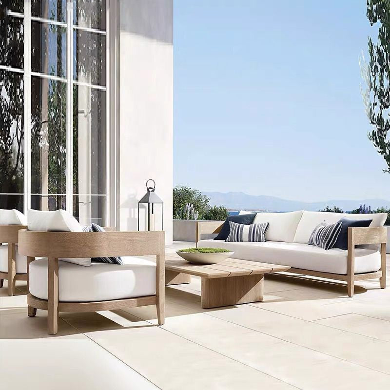 White Minimalist Patio Sofa Farmhouse Style Villa Outdoor Patio Sofa