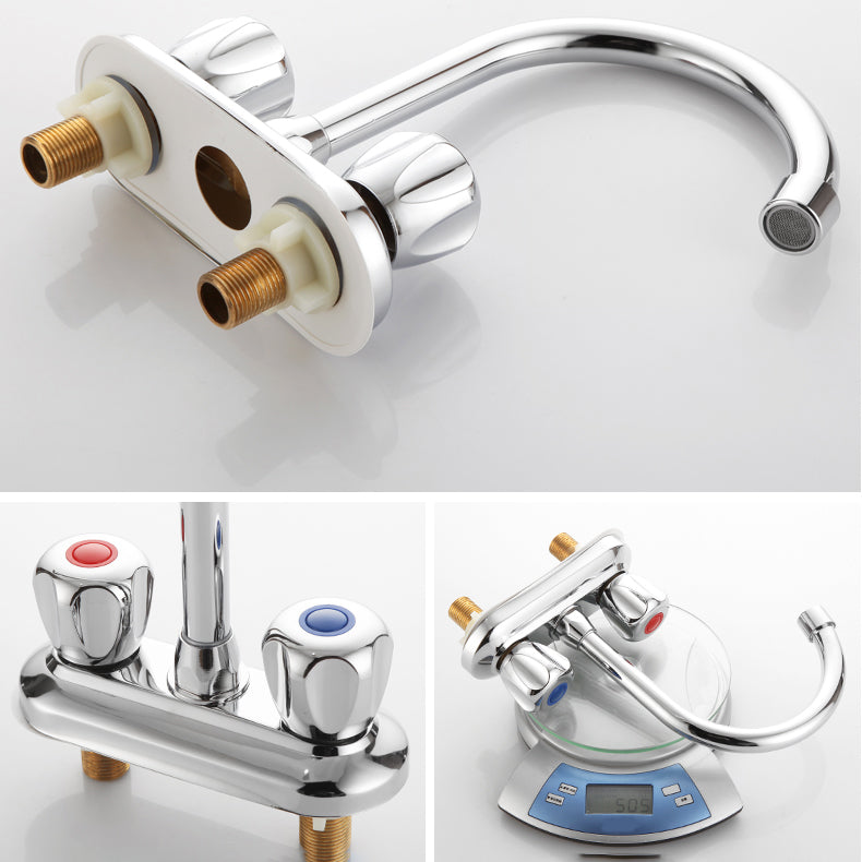 2-handles Brass Bathroom Faucet Modern High-arc Center Faucet