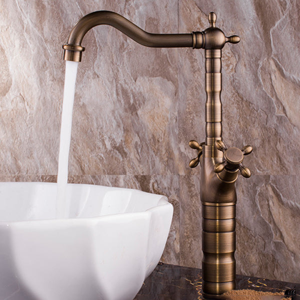 Glam Centerset Faucet Brass Cross Handles High-Arc 2 Handles Basin Lavatory Faucet