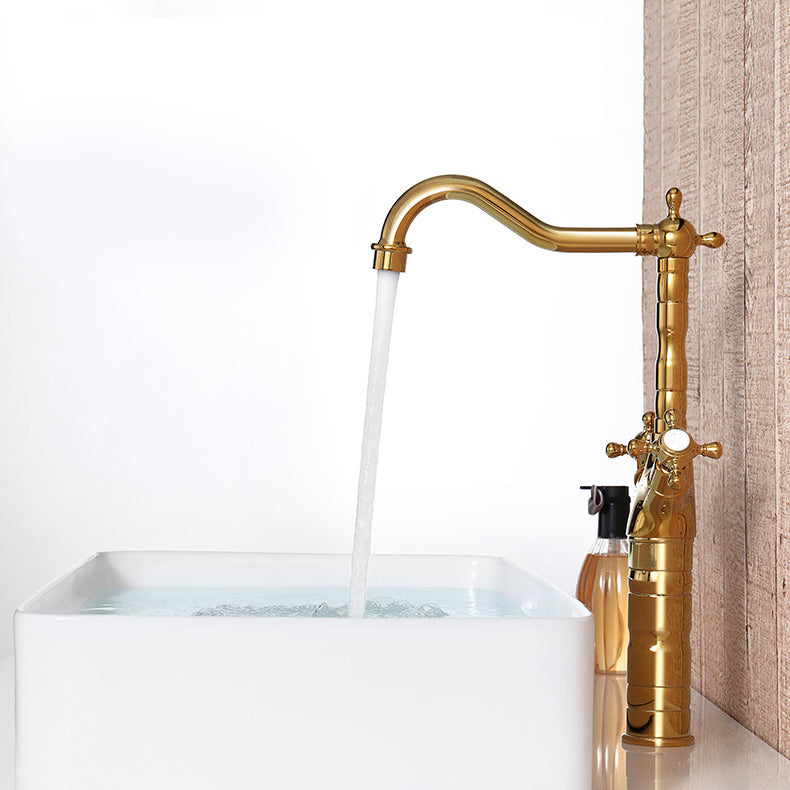 Glam Centerset Faucet Brass Cross Handles High-Arc 2 Handles Basin Lavatory Faucet