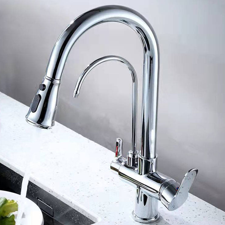 Contemporary Pull down Kitchen Faucet Double Handle High Arch 2-Function Water Filler