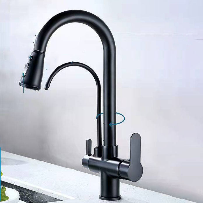 Contemporary Pull down Kitchen Faucet Double Handle High Arch 2-Function Water Filler