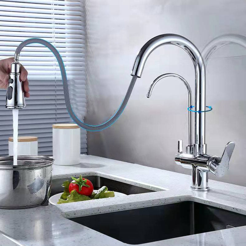 Contemporary Pull down Kitchen Faucet Double Handle High Arch 2-Function Water Filler