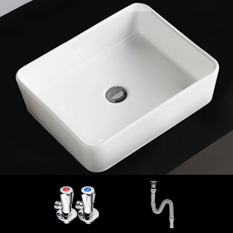 Modern Bathroom Sink Porcelain Square Vessel Lavatory Sink with Pop-Up Drain