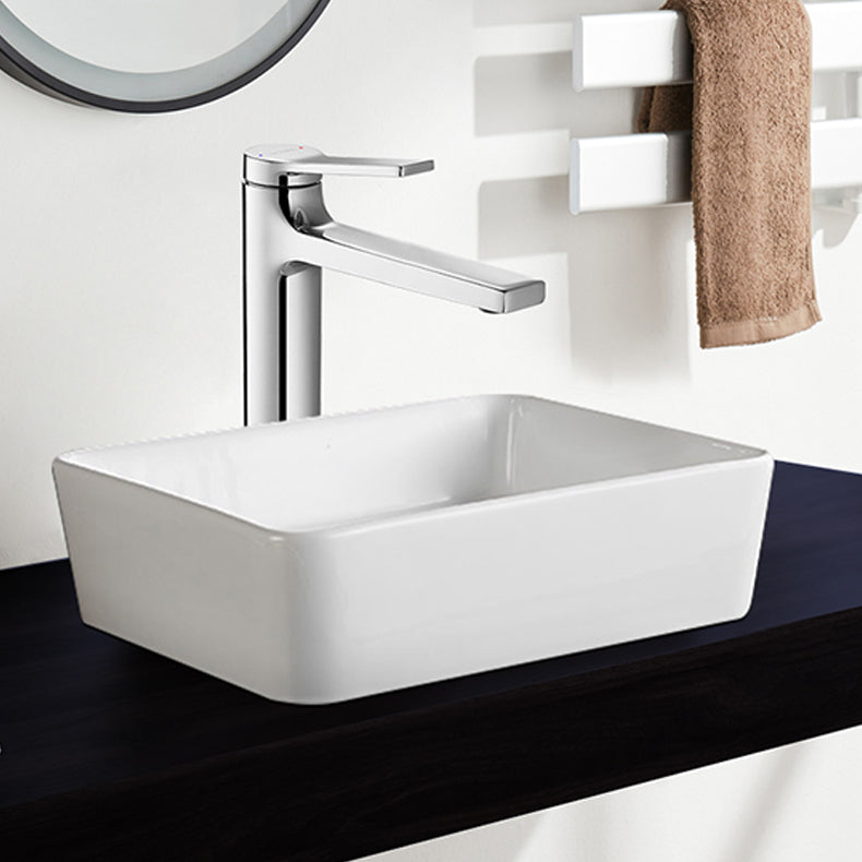 Modern Bathroom Sink Porcelain Square Vessel Lavatory Sink with Pop-Up Drain