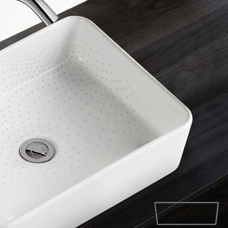 Modern Bathroom Sink Porcelain Square Vessel Lavatory Sink with Pop-Up Drain