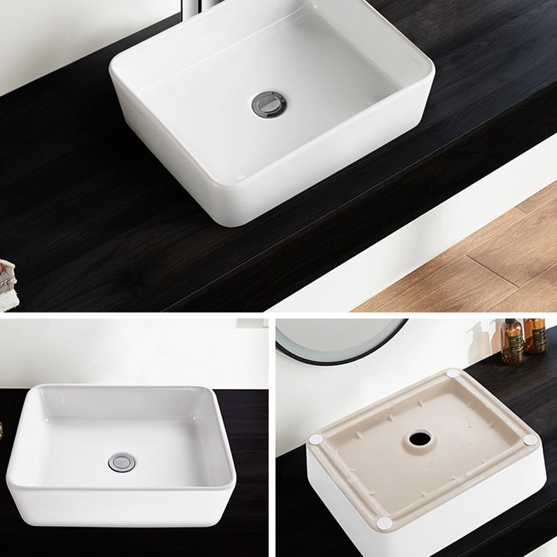 Modern Bathroom Sink Porcelain Square Vessel Lavatory Sink with Pop-Up Drain