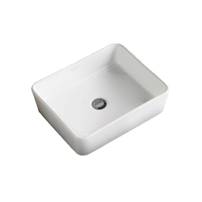 Modern Bathroom Sink Porcelain Square Vessel Lavatory Sink with Pop-Up Drain