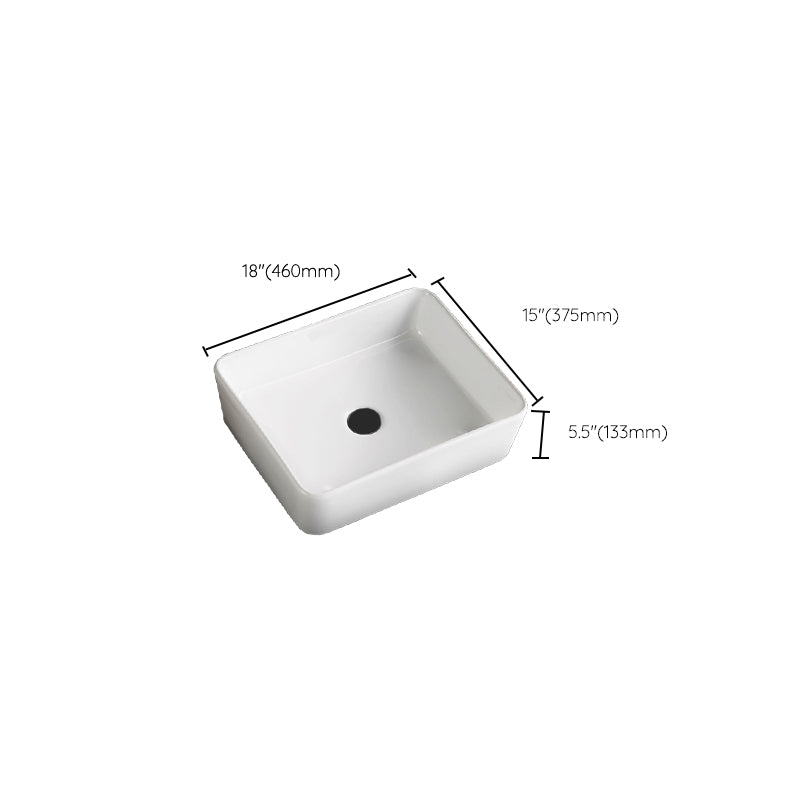 Modern Bathroom Sink Porcelain Square Vessel Lavatory Sink with Pop-Up Drain