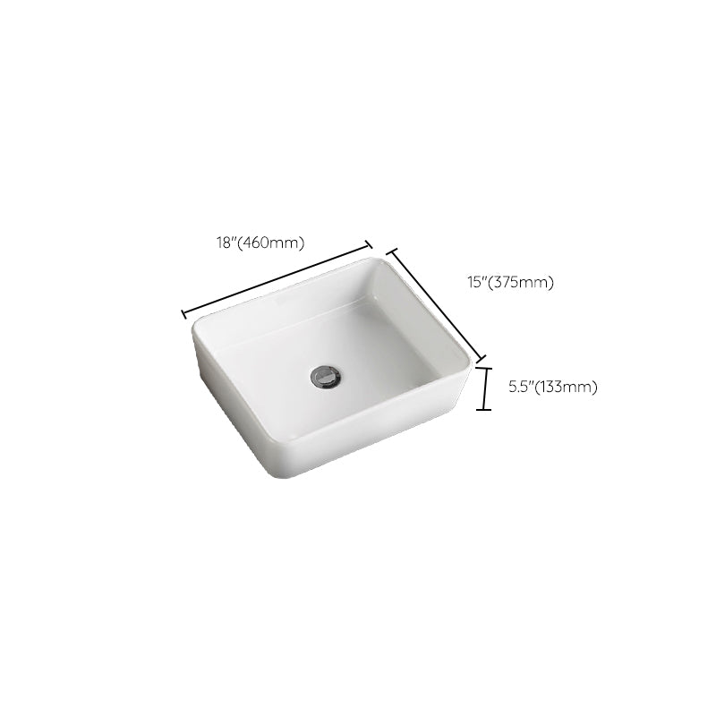 Modern Bathroom Sink Porcelain Square Vessel Lavatory Sink with Pop-Up Drain