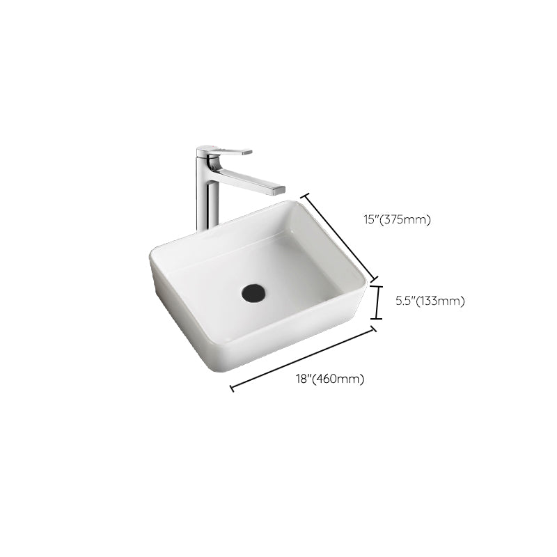 Modern Bathroom Sink Porcelain Square Vessel Lavatory Sink with Pop-Up Drain