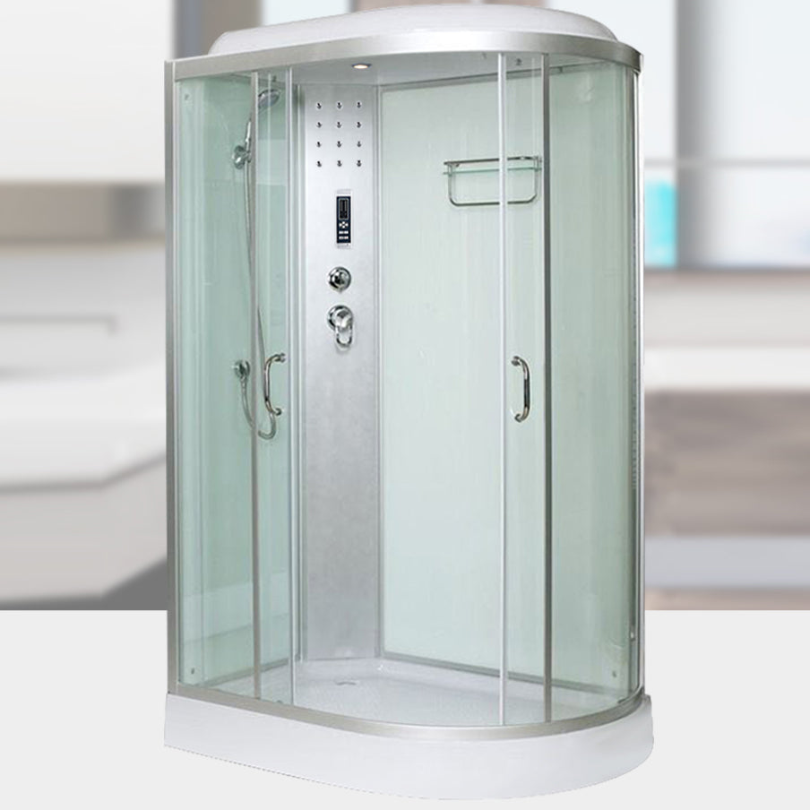 Tempered Glass Double Sliding Shower Enclosure White Frame One Piece Shower Enclosure