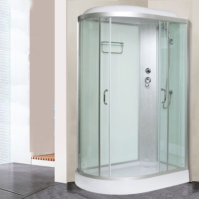 Tempered Glass Double Sliding Shower Enclosure White Frame One Piece Shower Enclosure