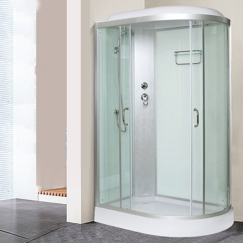 Tempered Glass Double Sliding Shower Enclosure White Frame One Piece Shower Enclosure