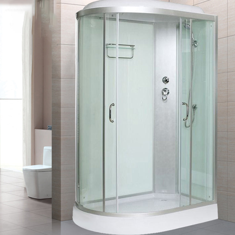 Tempered Glass Double Sliding Shower Enclosure White Frame One Piece Shower Enclosure