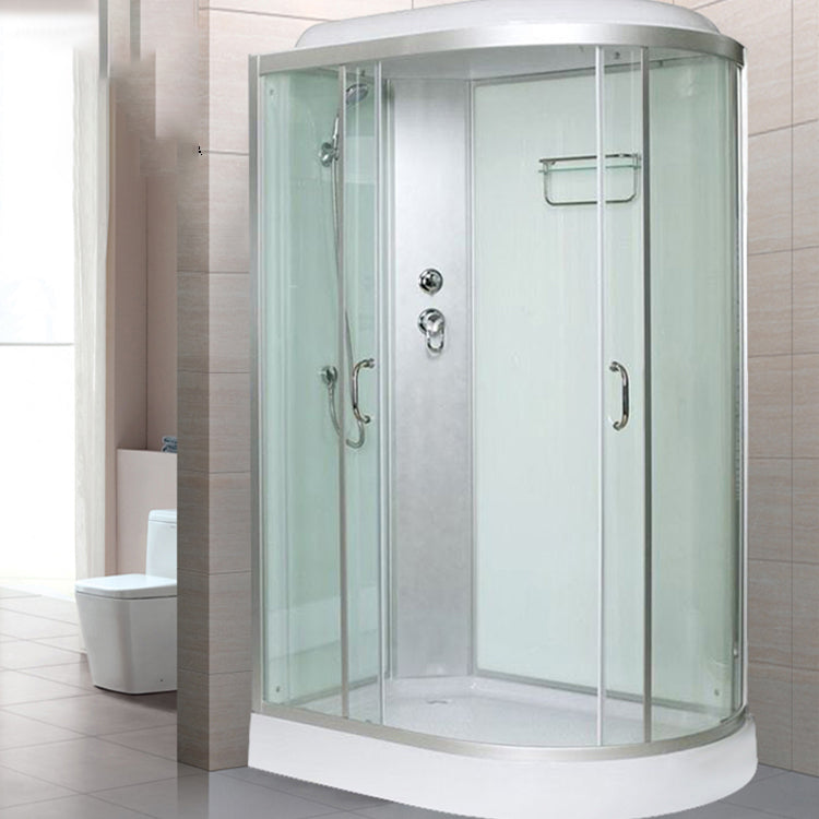 Tempered Glass Double Sliding Shower Enclosure White Frame One Piece Shower Enclosure