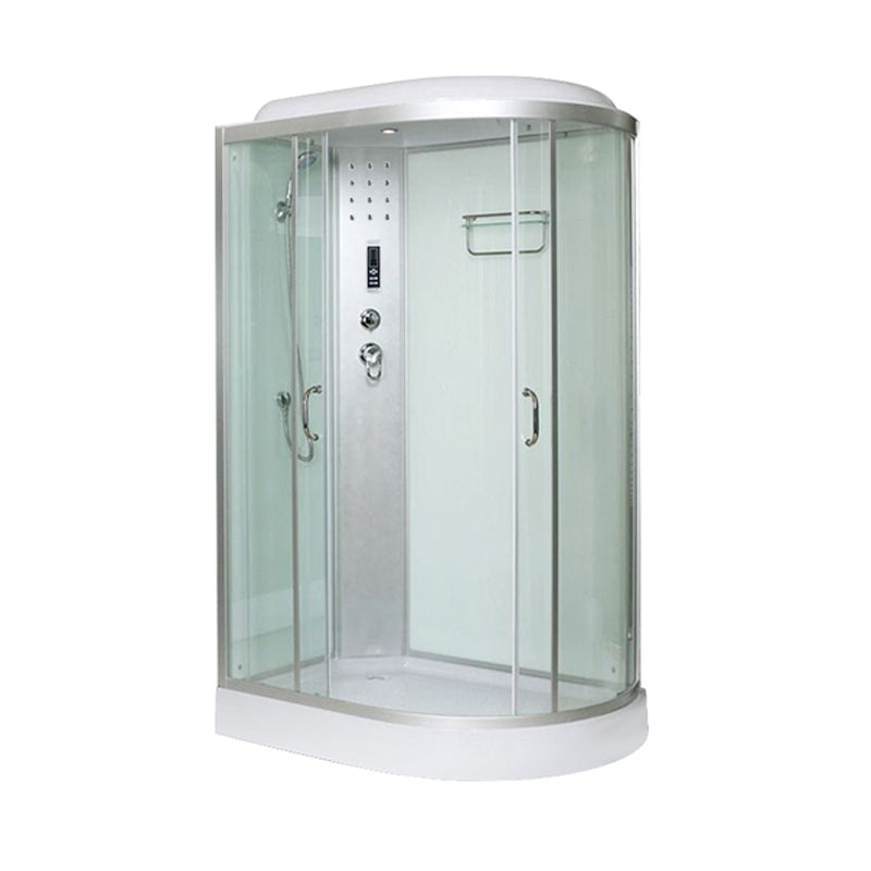 Tempered Glass Double Sliding Shower Enclosure White Frame One Piece Shower Enclosure