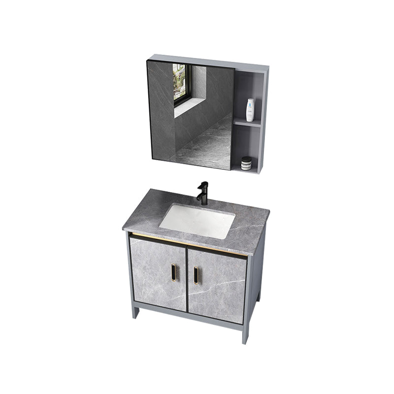 Contemporary Sink Cabinet Freestanding Mirror Cabinet Bathroom Vanity Set in Gray