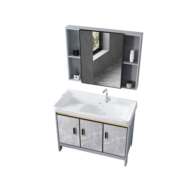Metal Freestanding Sink Vanity Modern Mirror Cabinet Bathroom Vanity Set in Gray