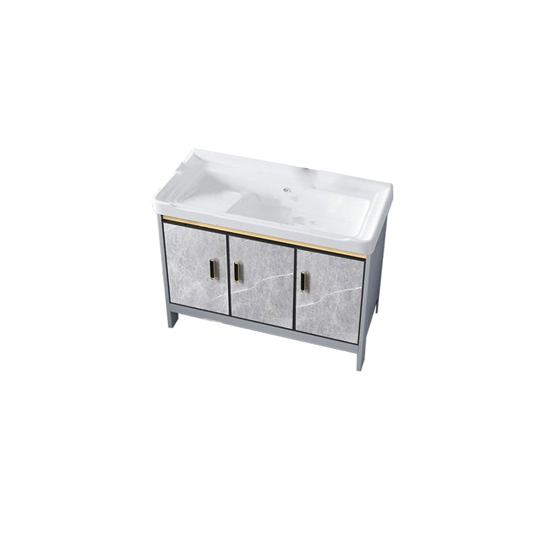Metal Freestanding Sink Vanity Modern Mirror Cabinet Bathroom Vanity Set in Gray