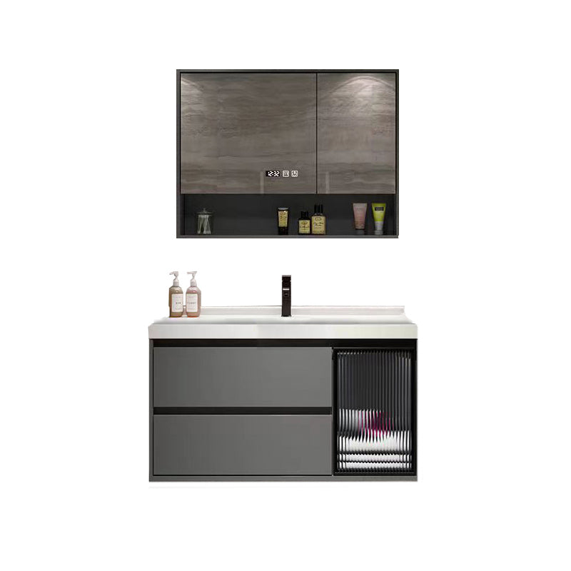 Wall Mount Bath Vanity Grey Metal Frame Mirror Single Sink Bathroom Vanity with Drawers