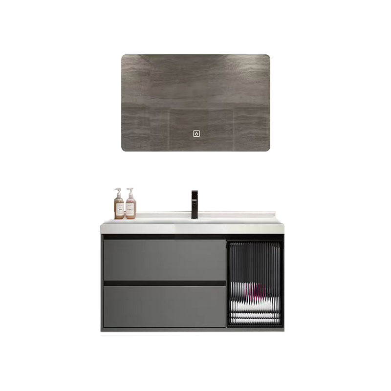 Wall Mount Bath Vanity Grey Metal Frame Mirror Single Sink Bathroom Vanity with Drawers