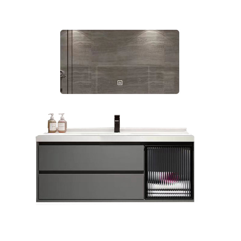 Wall Mount Bath Vanity Grey Metal Frame Mirror Single Sink Bathroom Vanity with Drawers